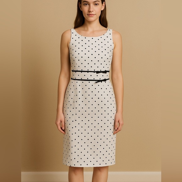 Carmen Marc Valvo White and Black Dotted Mini Dress - Picture 1 of 10